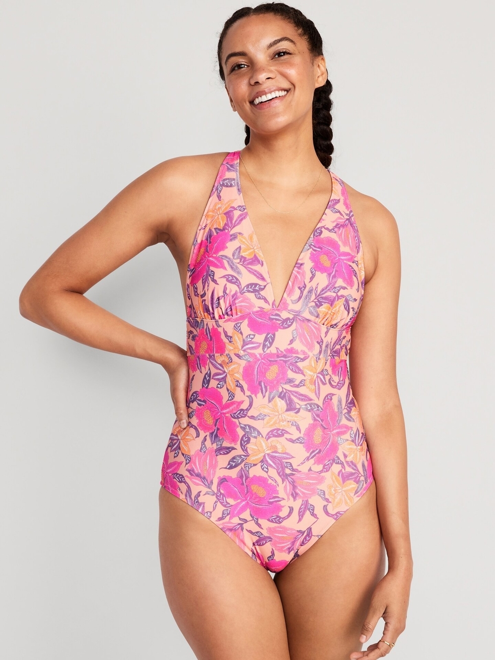Old Navy Pink Floral One-Piece Swimsuit - Size Large